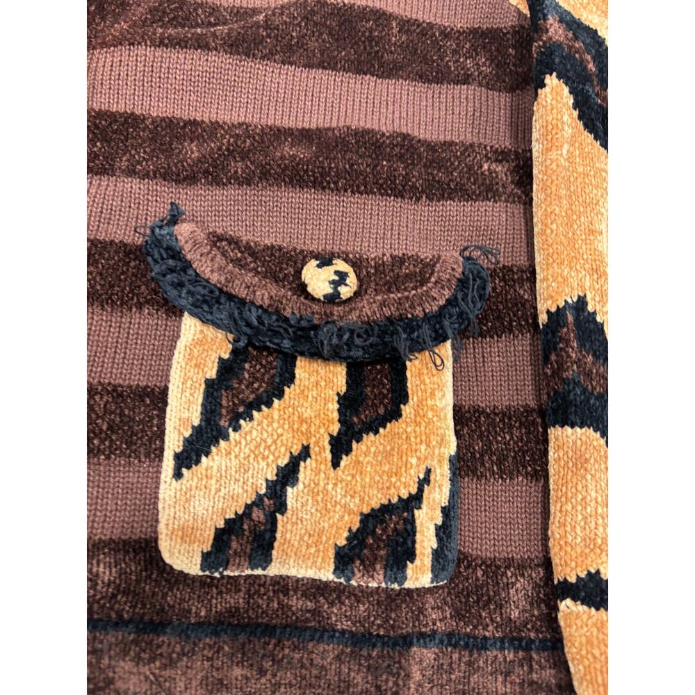 Berek By Takako Animal Print Vintage Fringe Brown Sweater Cardigan Size M - Picture 2 of 7